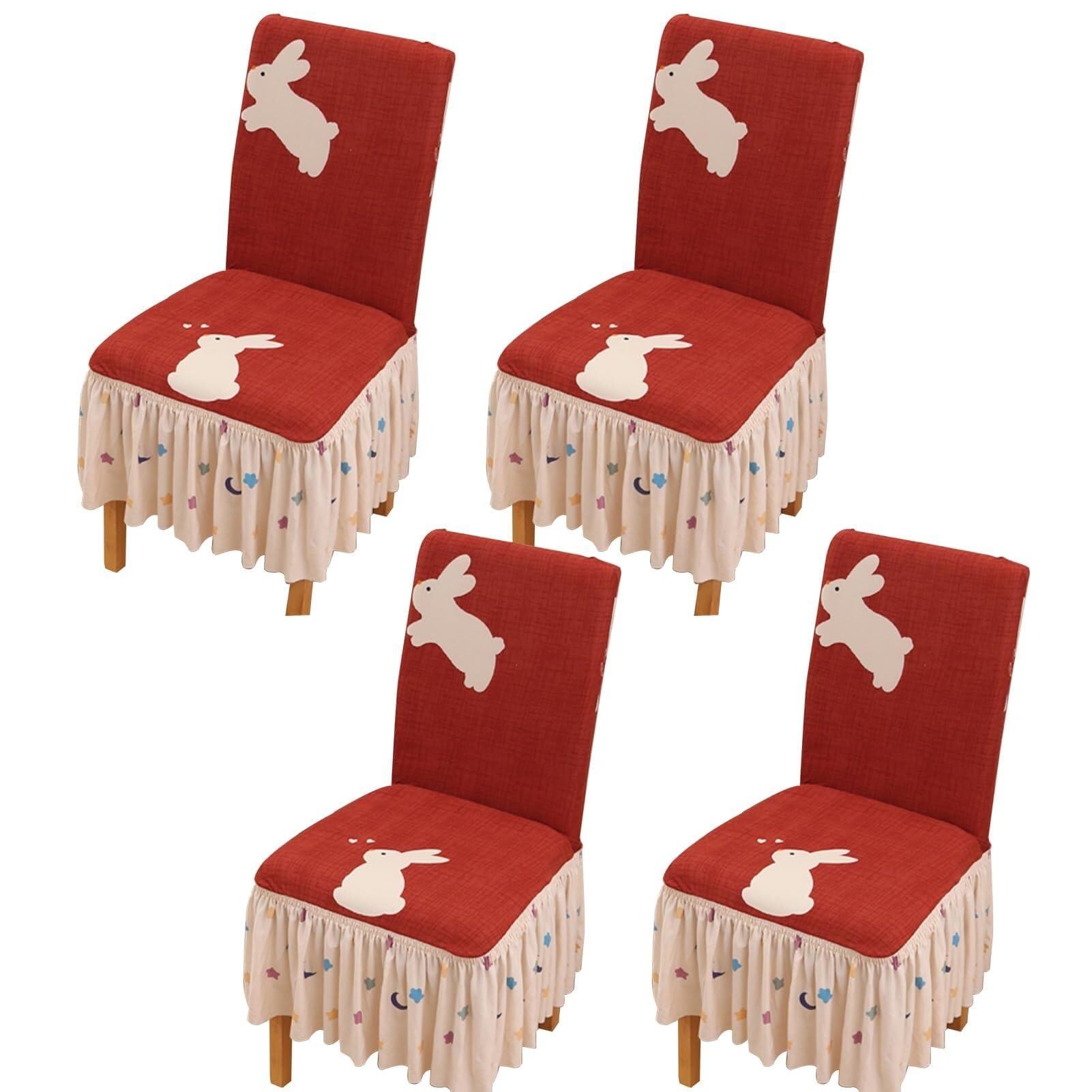 NMVAWIPT Dining Chair Covers With Skirt, Stretch Milk Silk Slipcovers, Full Protection, Fits Most Dining/Kitchen Chairs(9,4Pcs)