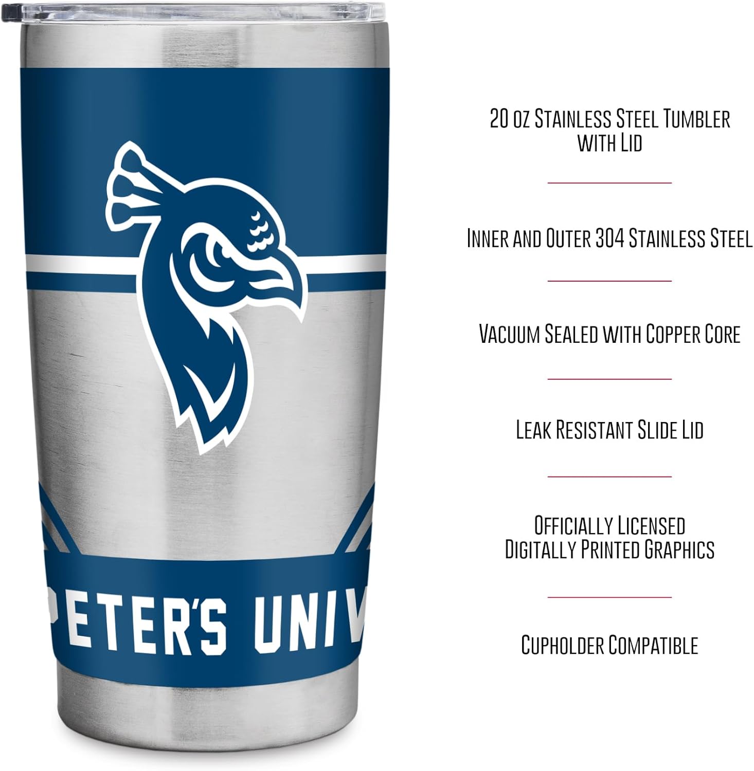 Rico Industries NCAA Saint Peter's Peacocks Standard 20oz Stainless Steel Tumbler with Lid - Great For Coffee, Tea, Water or Cocktails - Image 7