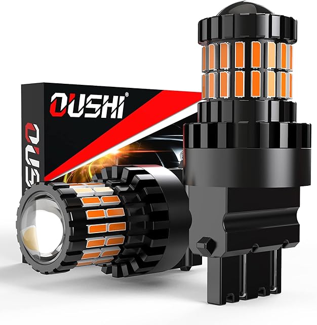 3157 LED Turn Signal Light Bulbs, Super Bright Amber Yellow 300% Brightness 2600Lm, OUSHI T25 P27/7W 3057 3156 3056 LED Bulb with Projector Replacement for Backup Tail Brake Reverse Lights, Pack of 2