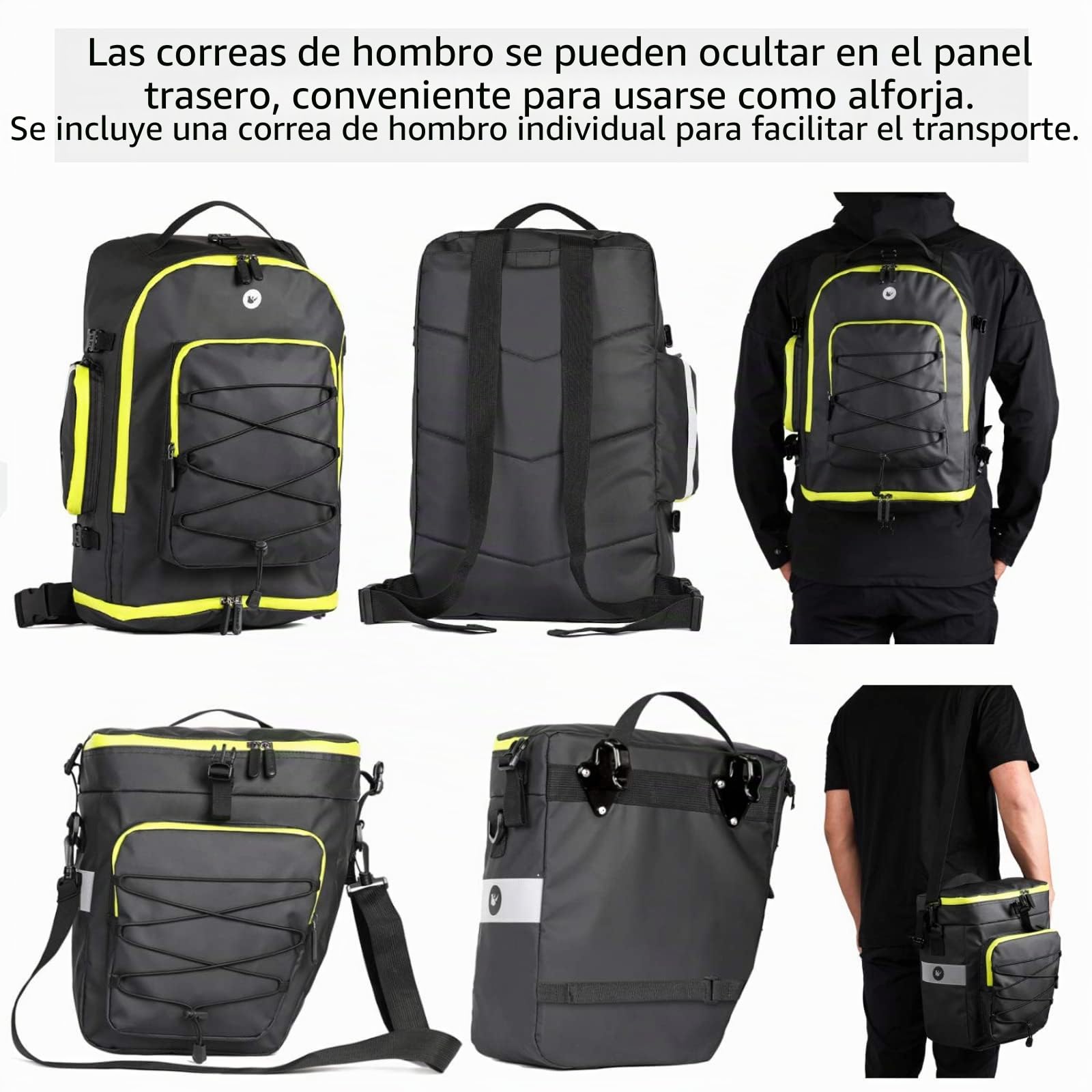 BAIGIO Bolsa de Bicicleta 3 en 1 de 75 L Alforjas Bicicleta Impermeable, Bolsa Bicicletas Trasera para Ciclismo, Viajes con Cubierta para la Lluvia, Verde