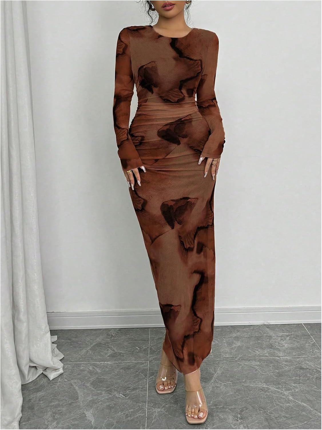 Milumia Women's Mesh Long Sleeve Bodycon Maxi Dress Spring Wedding Guest Party Long Dresses - Image 4