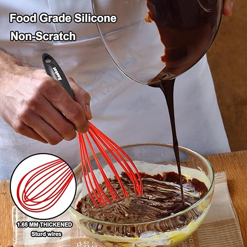 Vista 21 de Anaeat Batidor de globo de silicona, perfecto para utensilios de cocina antiadherentes, batidora de leche y huevos, batidor de cocina resistente al