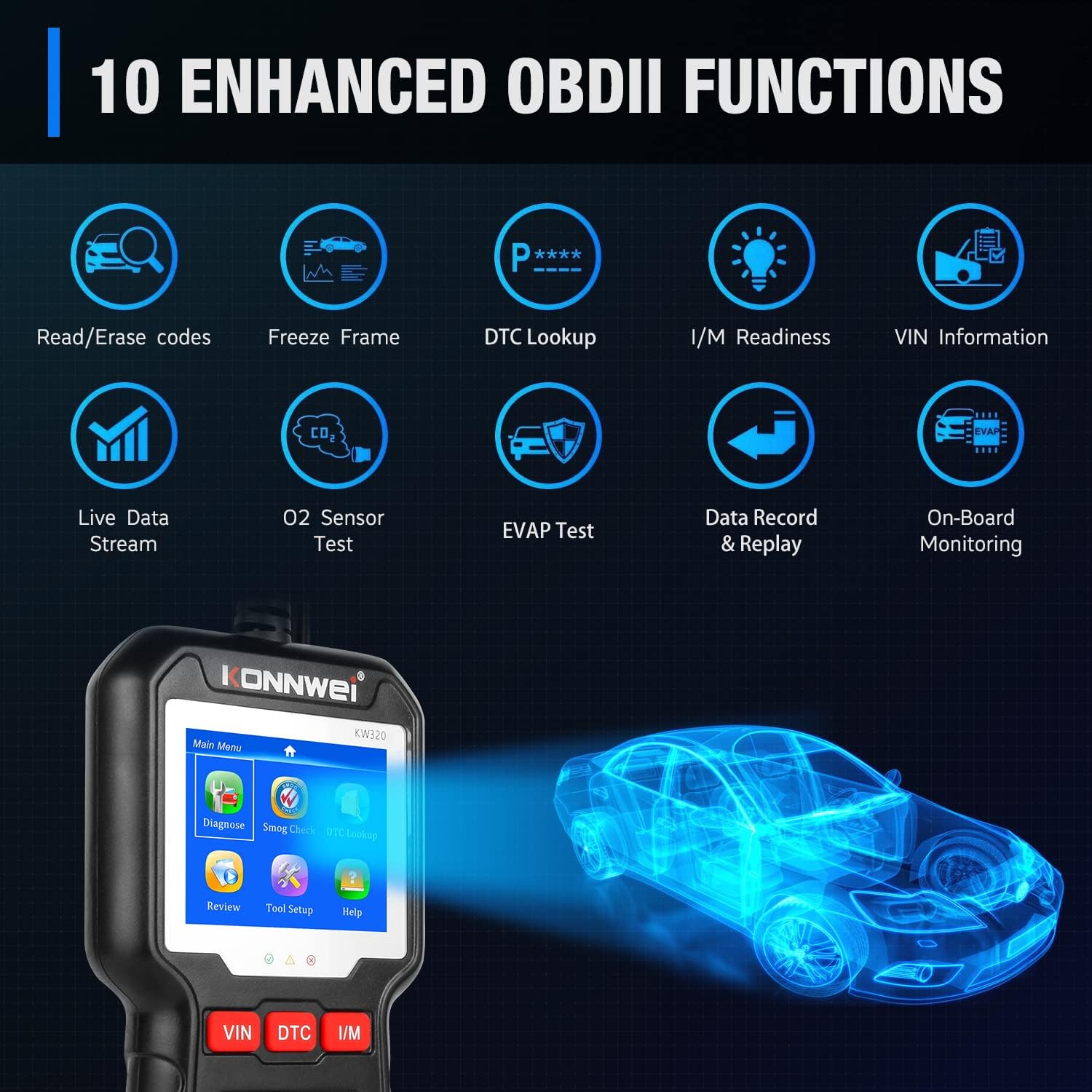 KONNWEI KW320 Car OBD2 Scanner Professional Code Reader Engine Fault Code Reader Scanner CAN Diagnostic Scan Tool for All OBD II Protocol Cars Since 1996