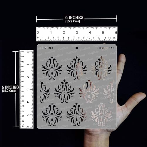 Miniatura 3 de CrafTreat Plantillas de mandala de damasco reutilizables para pintar en madera, lienzo, papel, tela, piso, pared y azulejos, fondo de damasco, 6 x 6