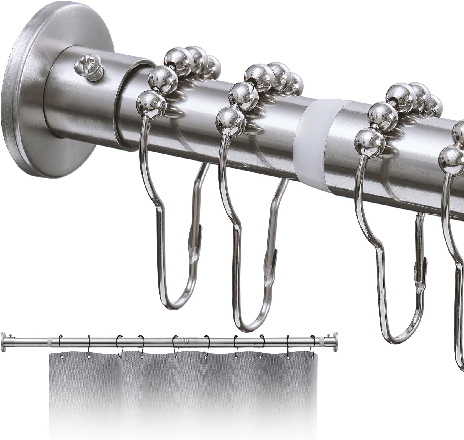 Silver Shower Curtain Rod 4364”, 1” Diameter Adjustable Shower Curtain Rods for