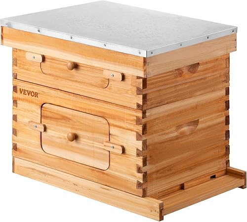 VEVOR Kit completo de 10 colmenas 100 recubierto de cera de abejas incluye 1 caja profunda y 1 súper colmena de abeja con marcos de madera y bases