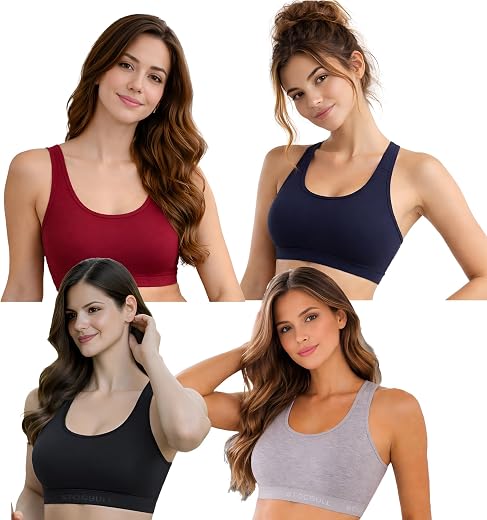 STOGBULL Cotton Lycra Non-Padded Bra Full Coverage U-Neck Sports Bra for Women and Girls Teenager Gym Yoga Exercise Workou...