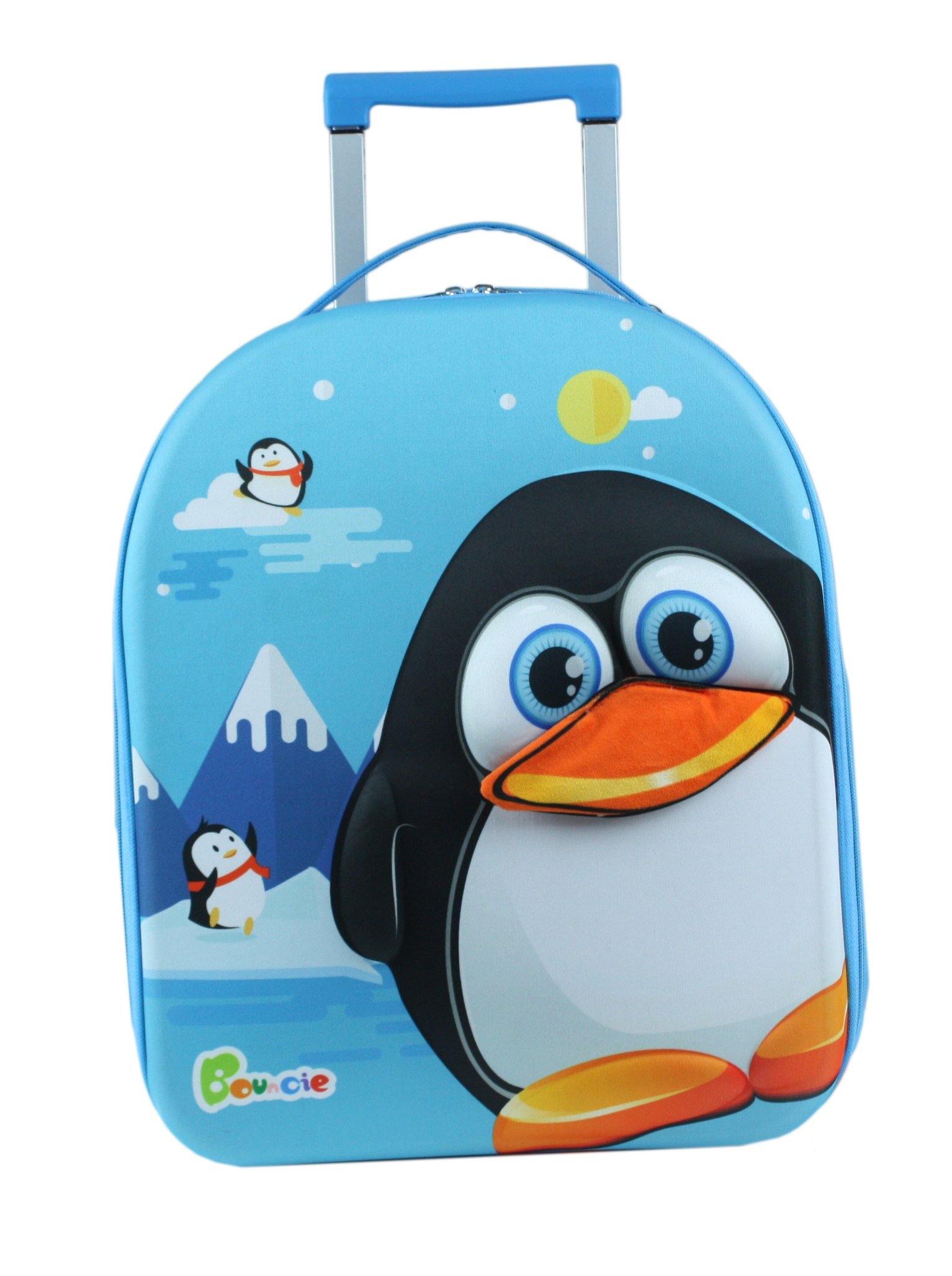 Bayer Chic 2000 - Bouncie Kinder-Trolley mit 3D-Pinguin-Motiv, Kinderkoffer, Kindergepäck, blau