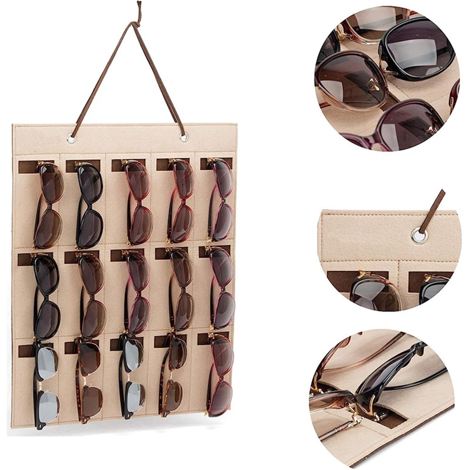 Porta Occhiali per Casa Espositore for Occhiali da Parete con 15 Scomparti for Riporre Gli Occhiali da Vista Organizer Occhiali da Sole(Beige)