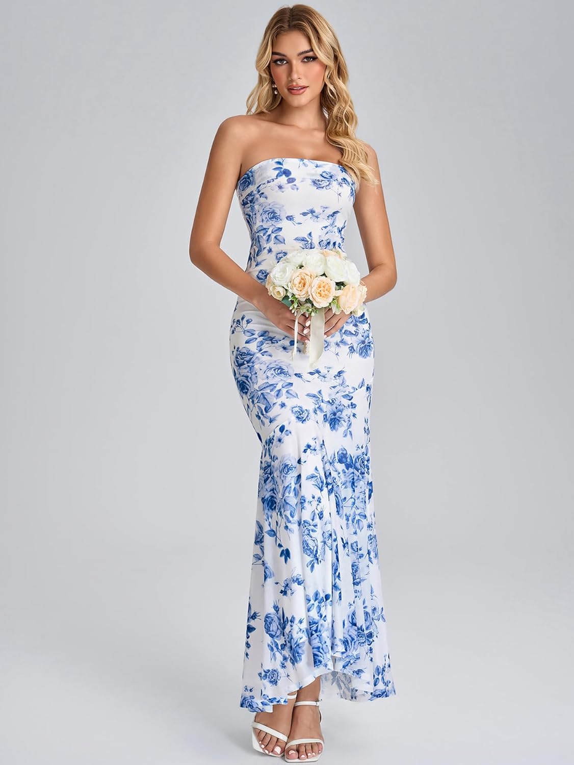 Auraxe Floral Bodycon Formal Wedding Guest Maxi Dresses for Women Summer Elegant Tube Backless Cocktail Party Long Dress - Image 3