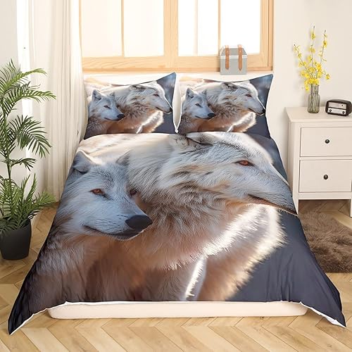 Miniatura 2 de 3D Wolves Printed Bedding Set,Arctic Wolf Duvet Cover forKidsTeenBoysGirls,Wild Animals Comforter Cover Decorative Room,White Wolf