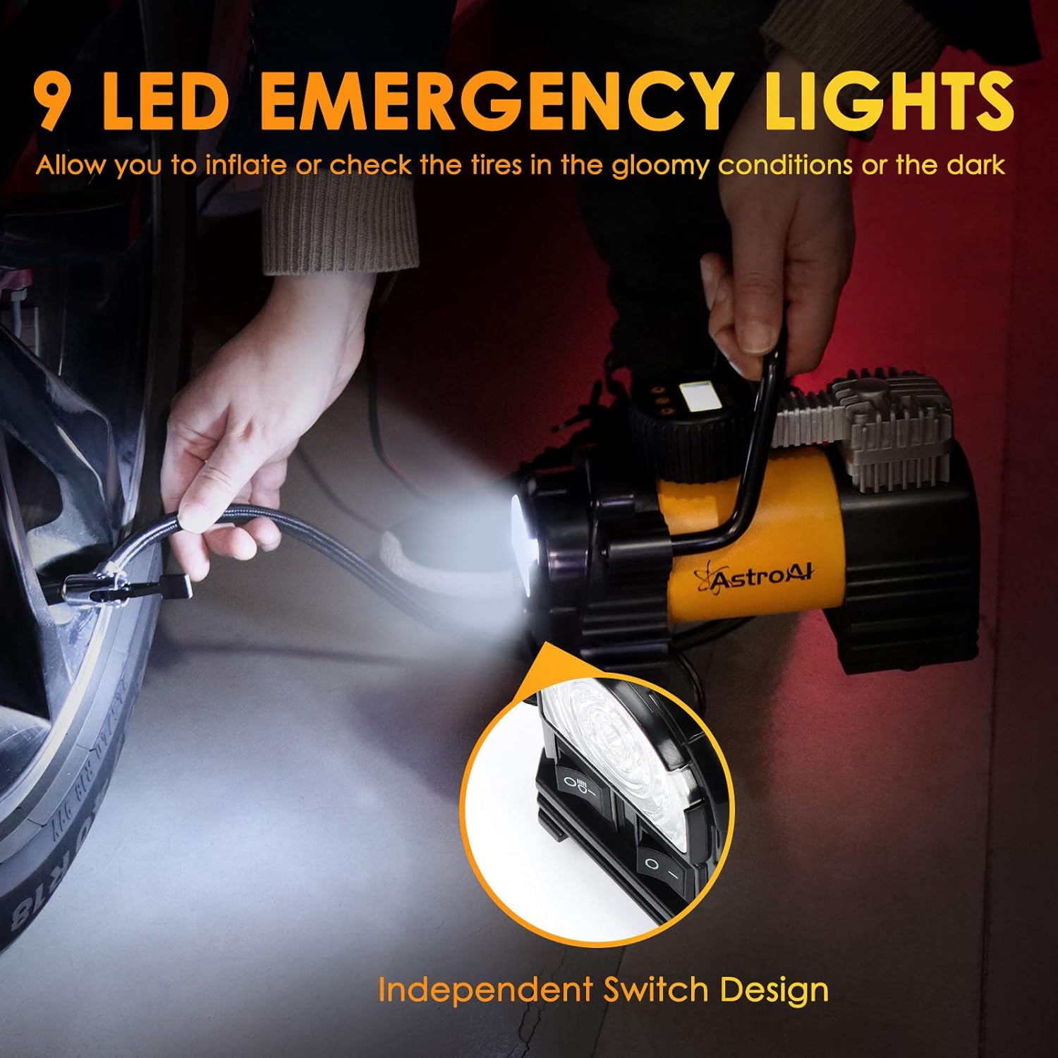 AstroAI Air Compressor Tire Inflator Portable Air Pump for Car Tires 12V DC Digital Tire Pump 150PSI with Emergency LED Light for Cars, Trucks, Motorcycles and Other Inflatables : Automotive