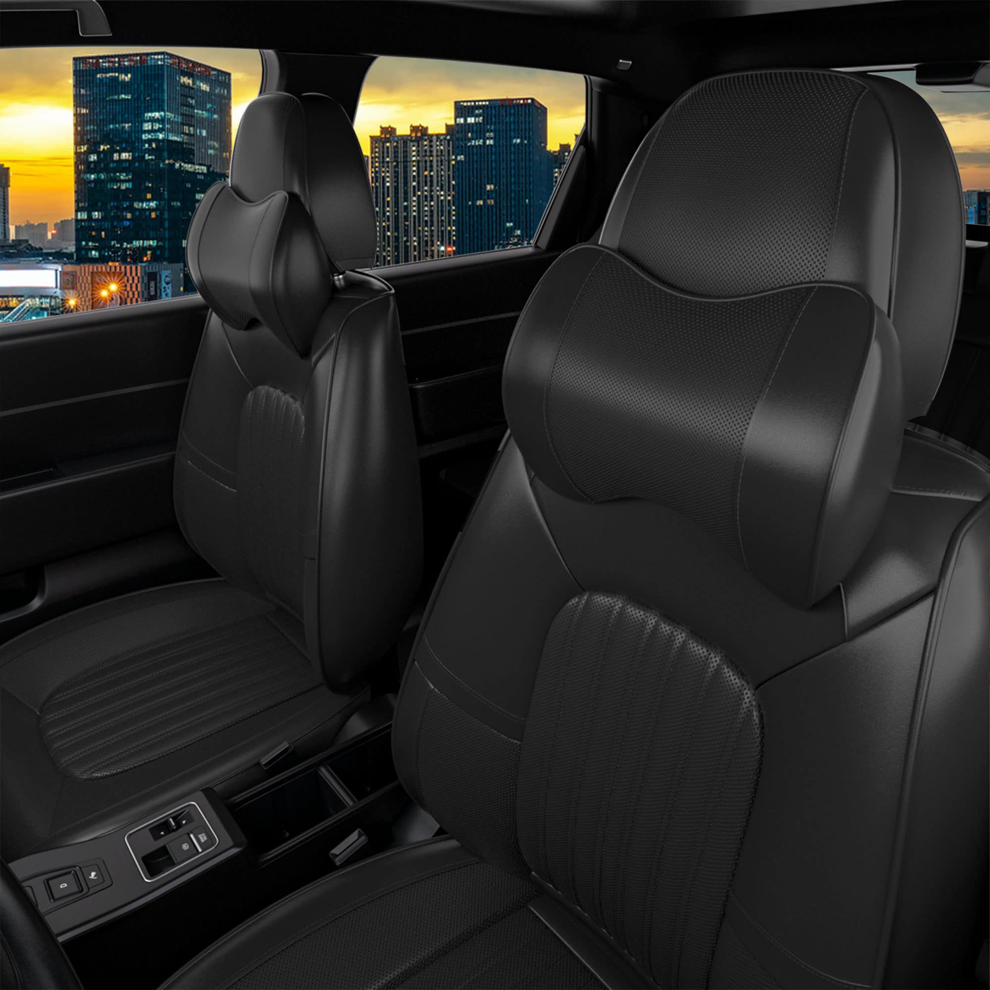 Photo 1 of FEELON 2 Pieces ZC Front Car Seat Covers, Waterproof Nappa Leather Front Car Seat Protectors with Headrests, Universal Auto Interior Fit for Sedans SUV Pick-up Truck, Black