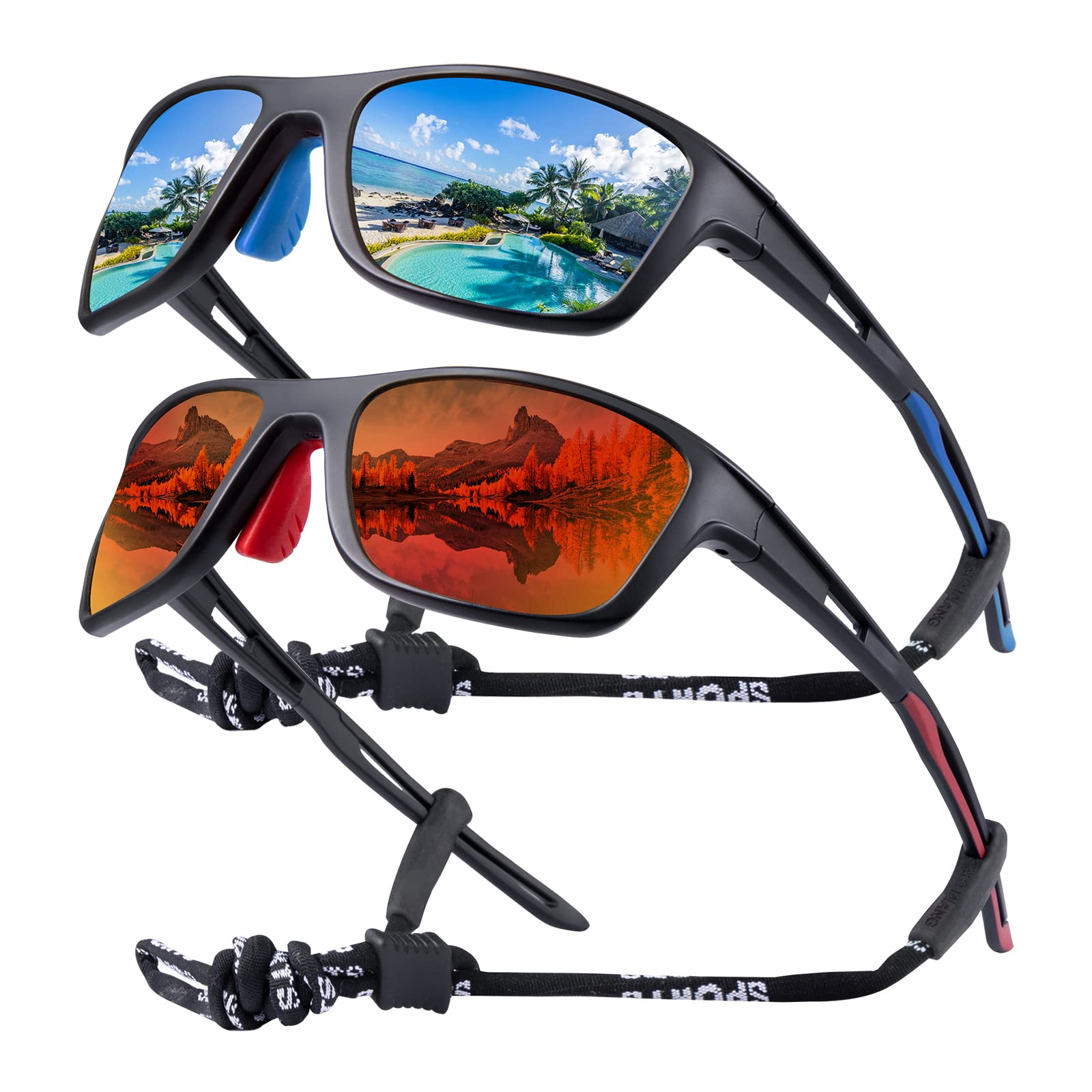 OKH Pack 2 gafas de sol de ciclismo polarizado envuelto para hombres mujeres gafas de sol retro, Protección UV al aire libre Ciclismo deportivo Running Fishing Senderismo Conducir gafas