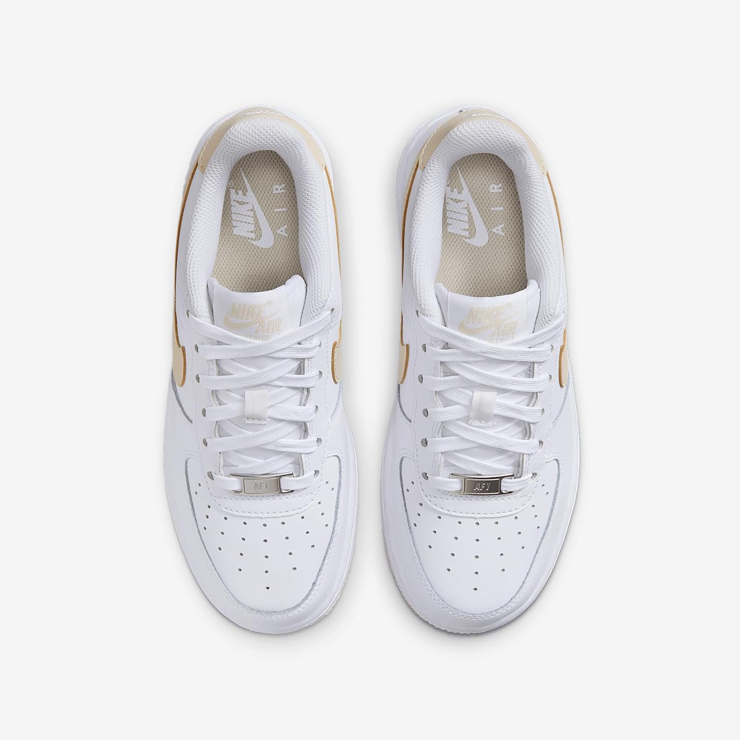 Nike Air Force 1 Big Kids' Shoes (FV5948-118, White/White/Light Khaki) Size 5