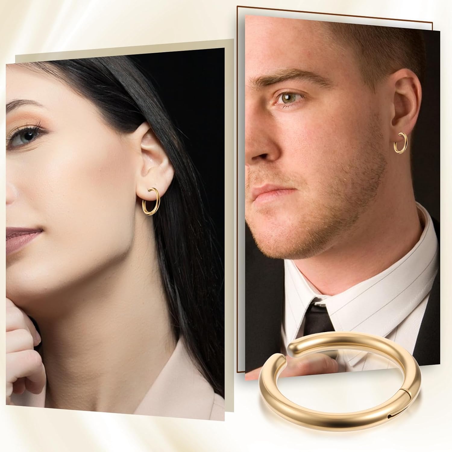 8 Pieces Clip on Earrings Gold Non-Piercing Fake Hoops for Men Women Cool Stainless Steel Clip on Earring Unisex Hoop Ear Clips Gifts Set Four Pairs of Different Sizes - Image 5