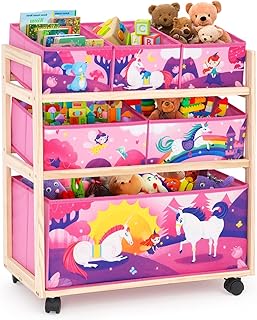 Kids Toy Storage Organizer with Wheels, Utility Rolling Cart with Large Storage Capacity for Bedroom, Toy Room, Playroom - Hold Toys, Books, Blankets