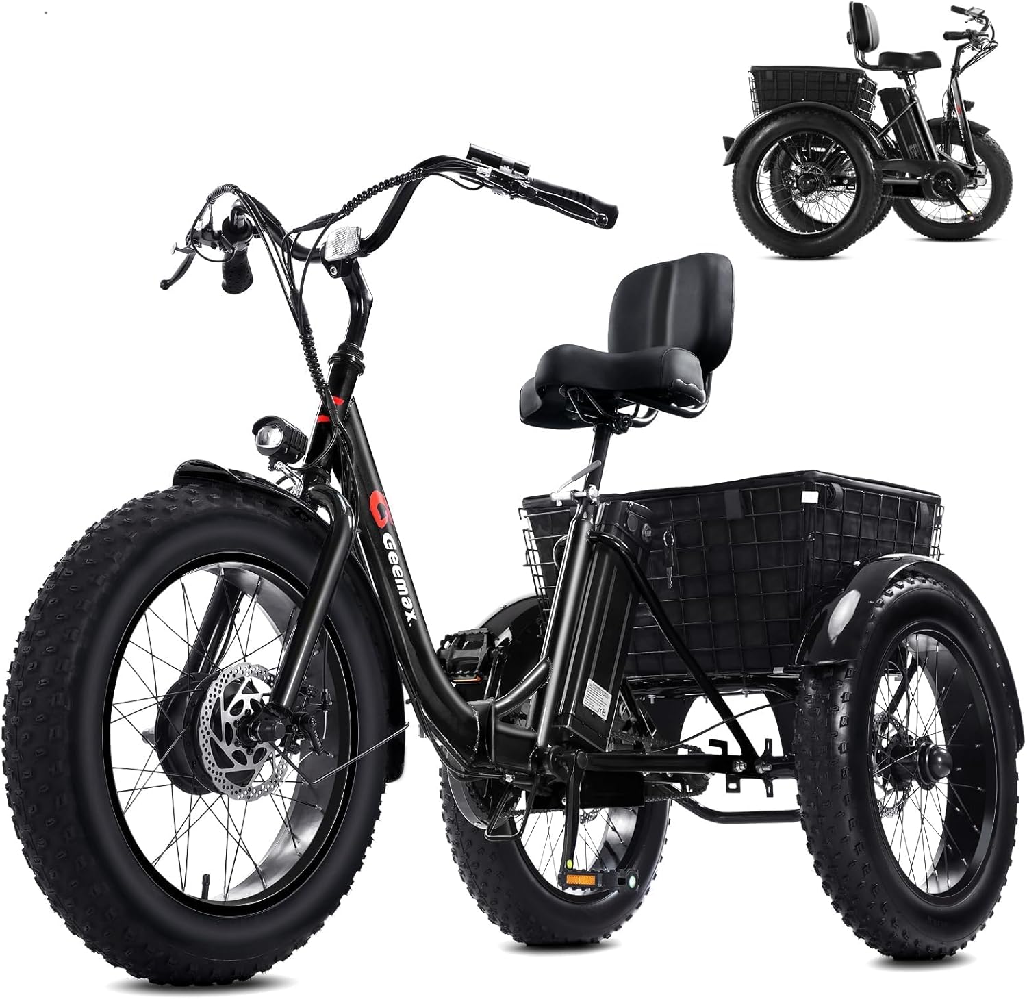 Geemax Electric Tricycle for Adults, 20" x 4.0 Fat Tire Electric Trike, Peak 750W 25MPH 36V 13Ah Lithium Battery UL Certified, Premium 80% Assembled Foldable 3 Wheel Electric Bicycle, Black