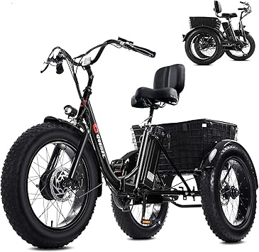 Geemax Electric Tricycle for Adults, 20" x 4.0 Fat Tire Electric Trike, Peak 750W 25MPH 36V 13Ah Lithium Battery UL Certified, Premium 80% Assembled Foldable 3 Wheel Electric Bicycle