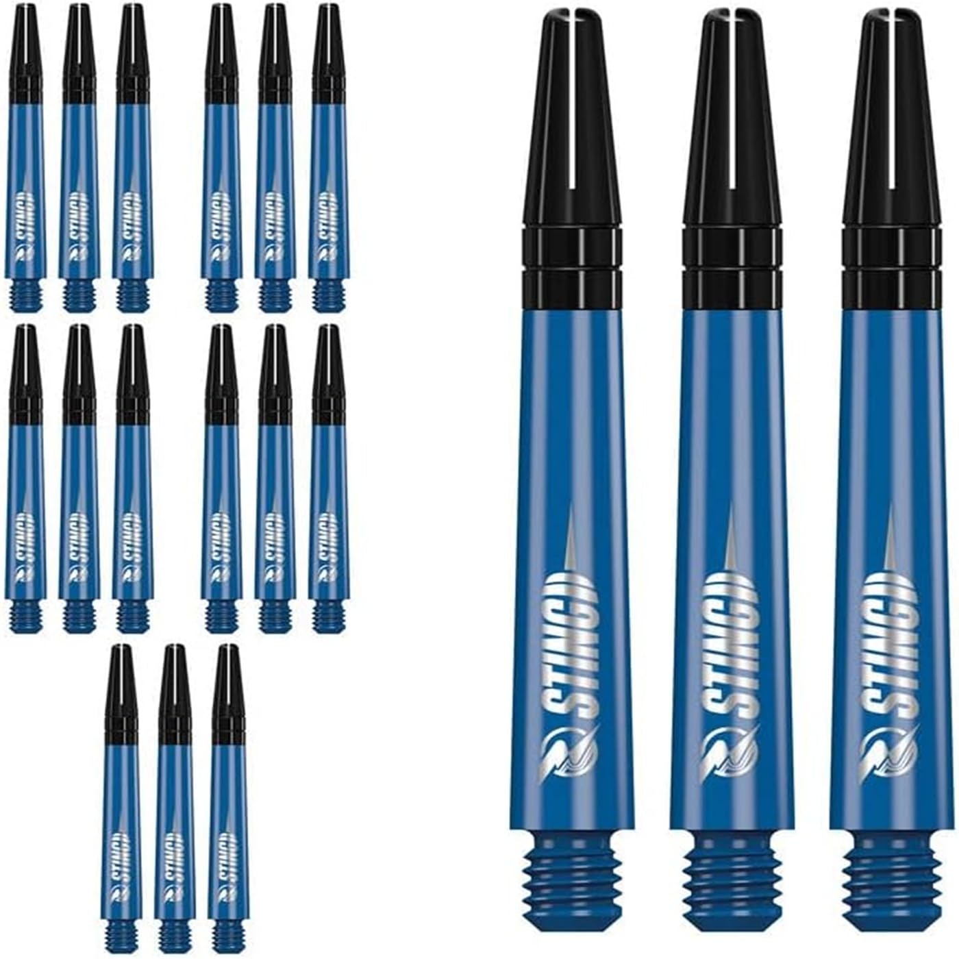 RUTHLESS Sting | Polycarbonate Dart Shafts Solid Blue with Black Aluminium Top, Tweenie Plus 44mm, 5 Sets of 3 Stems (5XS1761)