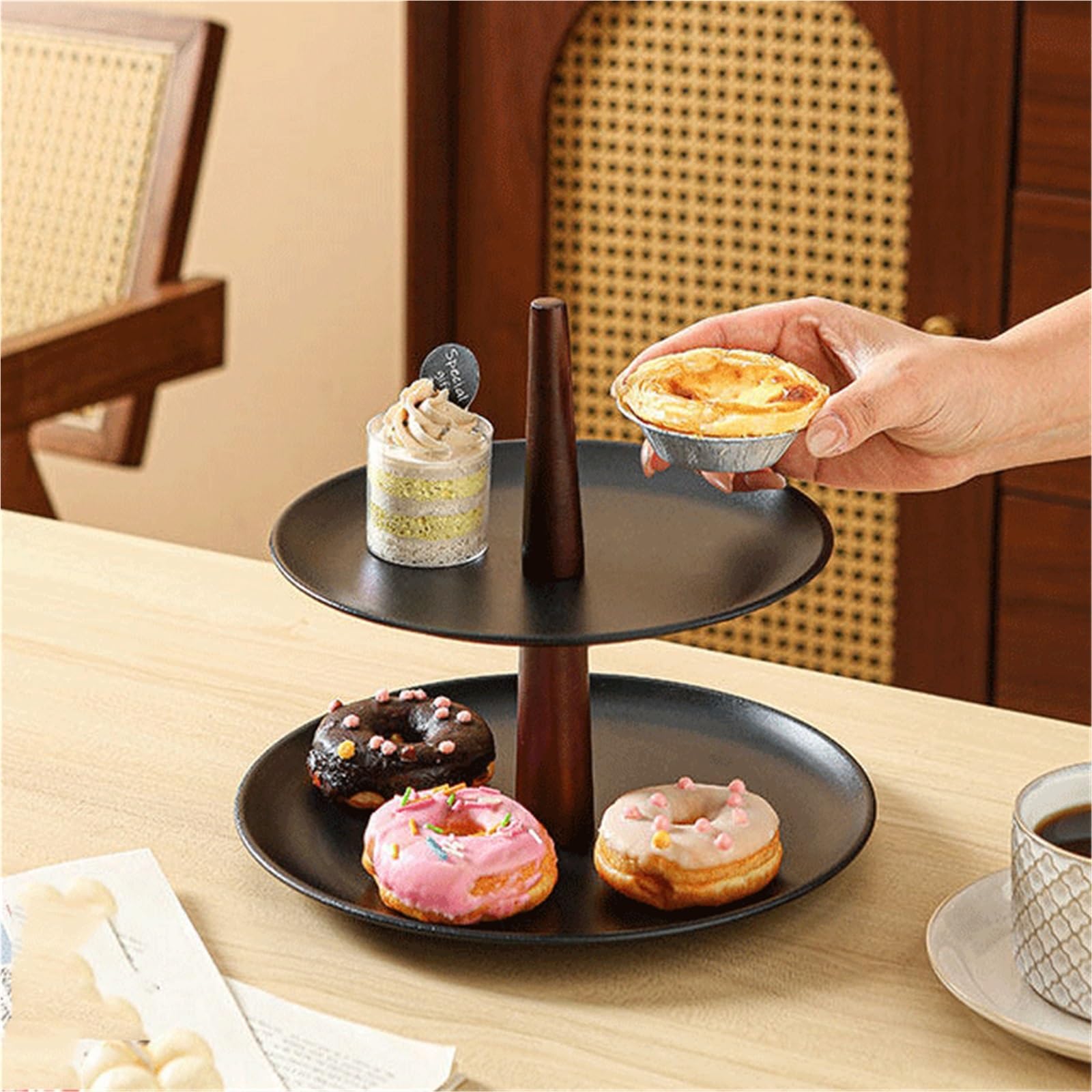 Thé de l'après-midi Présentoir à gâteaux en bois, support de rangement(Grand)