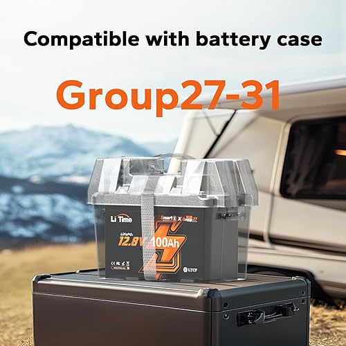 Miniatura 8 de LiTime Batería Bluetooth LiFePO4 de 12 V 100 Ah Grupo 27, batería de litio, BMS integrado de 100 A con protección a baja temperatura, máx. 15000