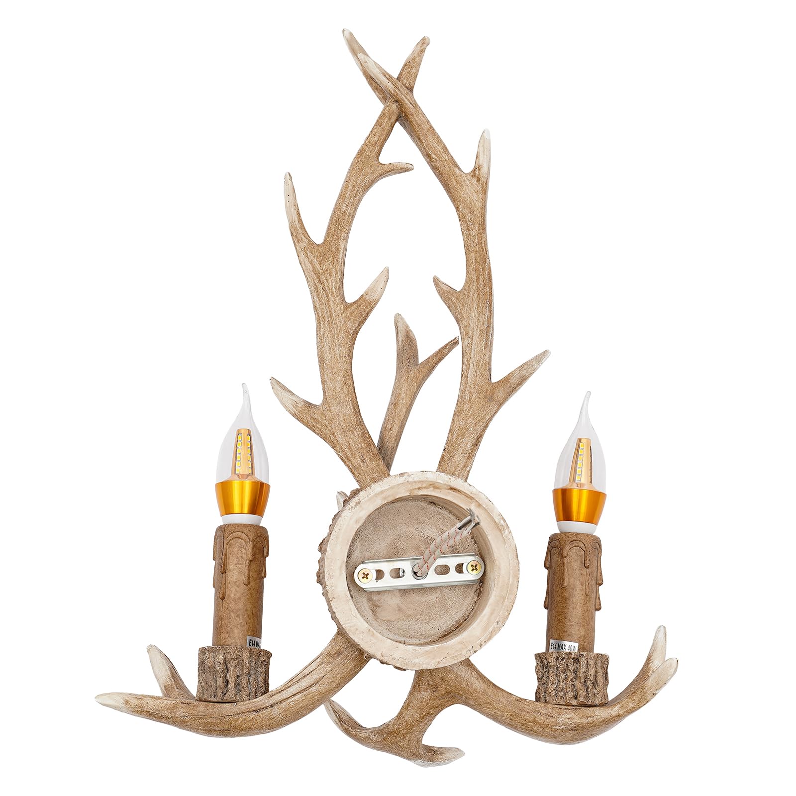 Lampadario da parete, Lampada da parete con corna di cervo, Con corna, Illuminazione in resina rustica, Set di luci LED 5W dimmerabili E14 calde, Illuminazione per corridoio in stile country e
