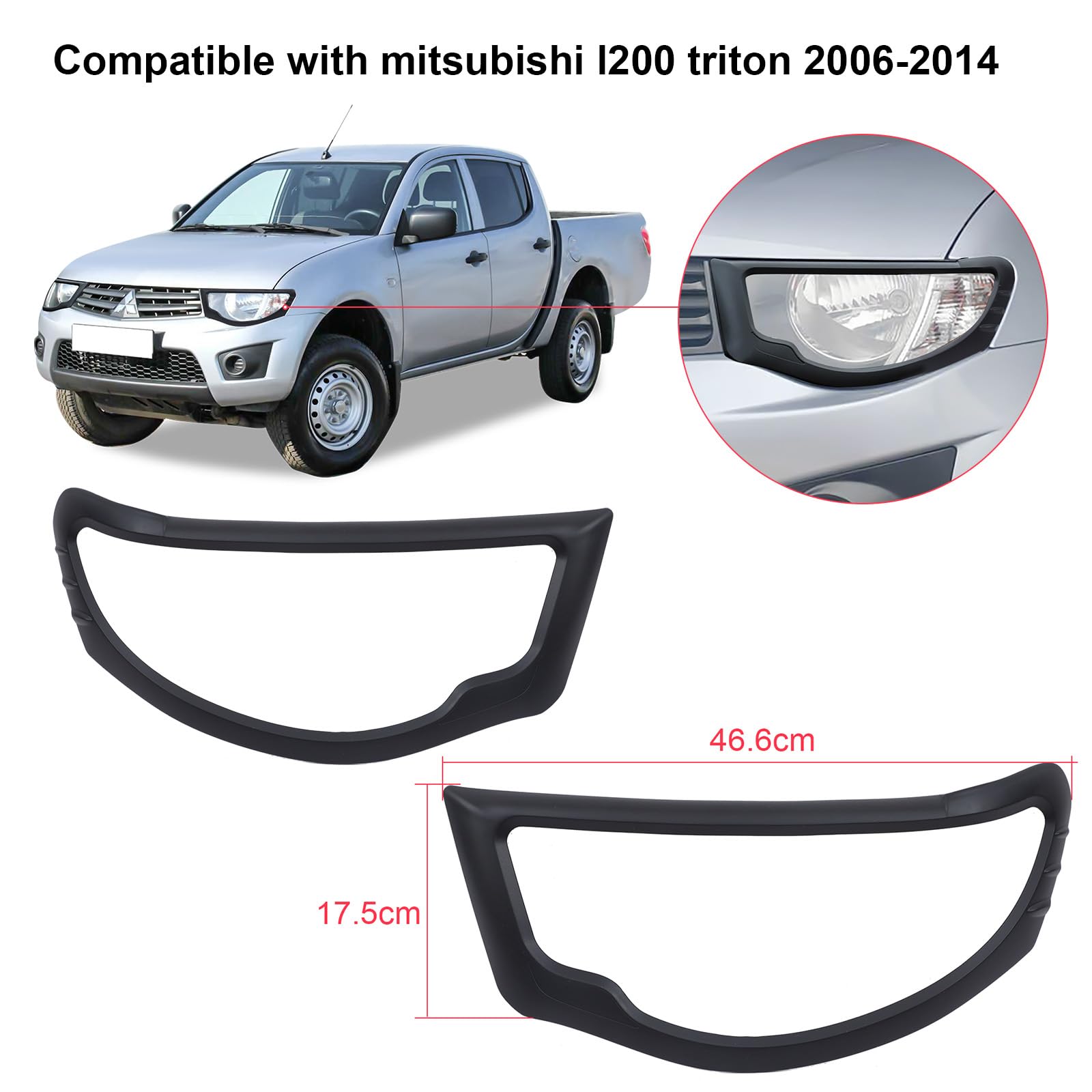 Carcasas para faros de coche para Mitsubishi L200 2006 – 2014, L200 Triton KA KB negro mate Parasoles para faros
