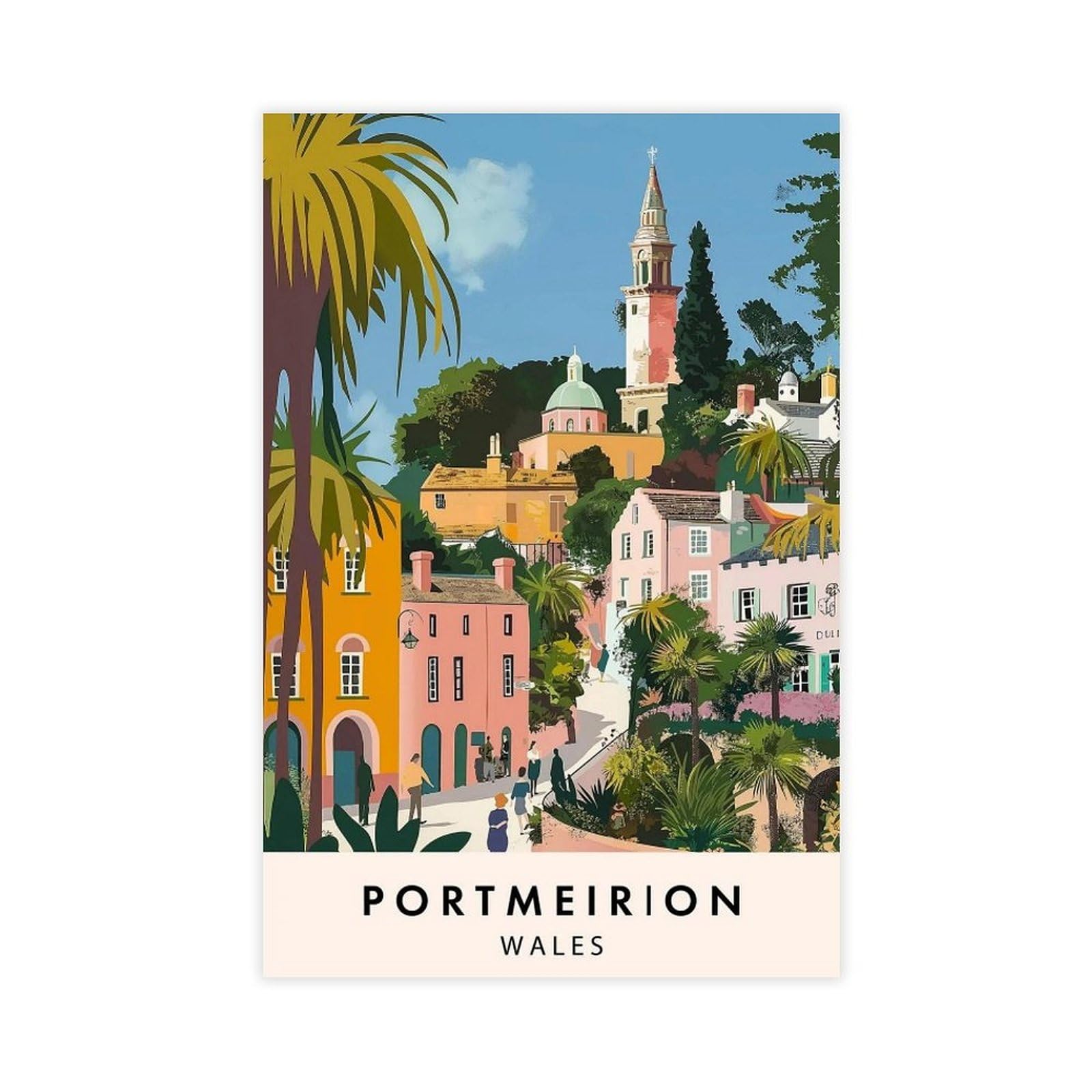 Qitubvaf Portmeirion Travel Canvas Poster Bedroom Decor Landscape Office Room Decor Gift 12X18inch(30X45cm)