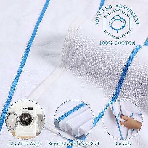 Miniatura 4 de Redbaker Juego de 4 fundas para sillas de piscina y toallas de playa de algodón puro de gran tamaño, con bolsillos superiores y laterales para tomar