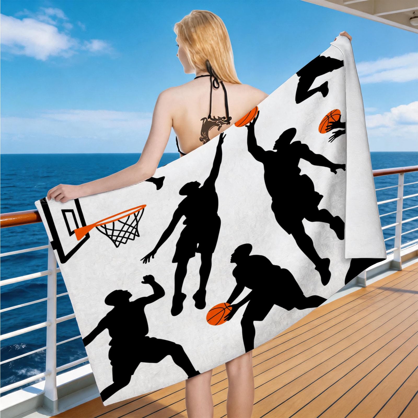 Hongduo Microfiber Quick Dry Beach Towel Basketball, 3D Basketball Hoop Beach Towels Absorbent Fast Drying Bath Towels, Travel Camping Gym Swimming Bathroom (100x200cm)