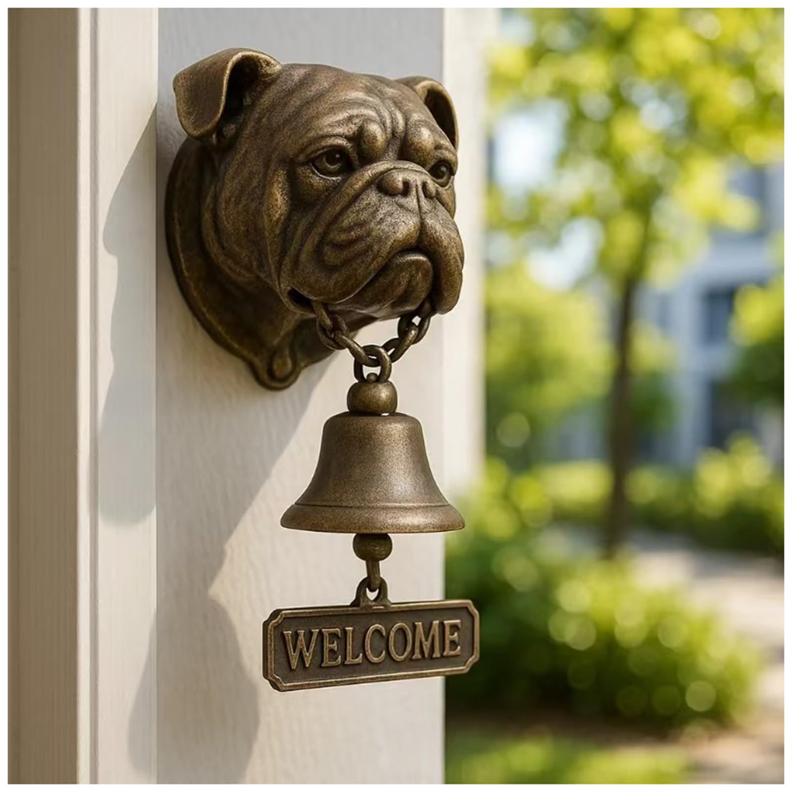 Cloche de Bienvenue pour Chien, Cloche de Porte Vintage en Laiton avec Sculpture de Chien réaliste, Cloche Murale Rustique pour entrée de Maison, Portail de Jardin, Magasin, terrasse, Bulldog