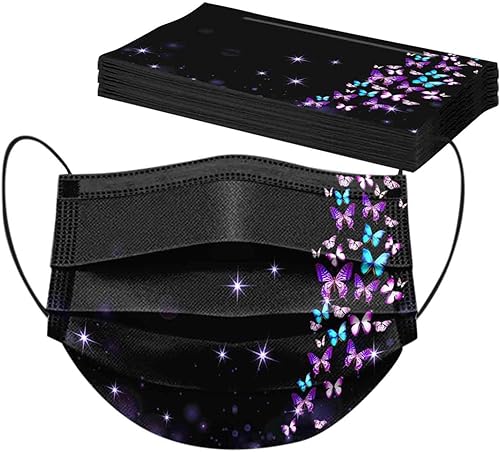 Miniatura 6 de 50 cubrebocas de mariposa, tela de protección de 3 capas, diseño de mariposa de verano para adultos y niños, regalo de fiesta al aire libre