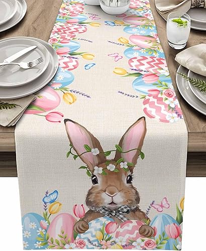 Miniatura 30 de Camino de mesa de lino de arpillera de 108 pulgadas de largo, arte abstracto moderno, bloque de color, gris, negro y rojo, camino de mesa