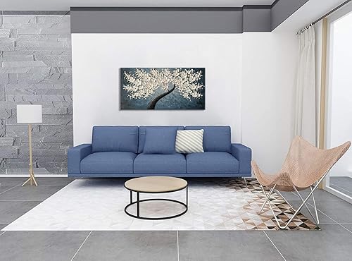 Miniatura 5 de zoinart 3D Floral Oil Paintings on Canvas Wall Art 40x20 Inches Abstract White Flower Modern Canvas Wall Art Contemporary Tree Art Texture Artwork