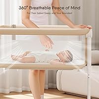 Vista 5 de Bassinet Bedside Sleeper - All-Mesh Design, Portable Bedside Bassinet for Baby with Washable Mattress, 5 Adjustable Heights（Beige）