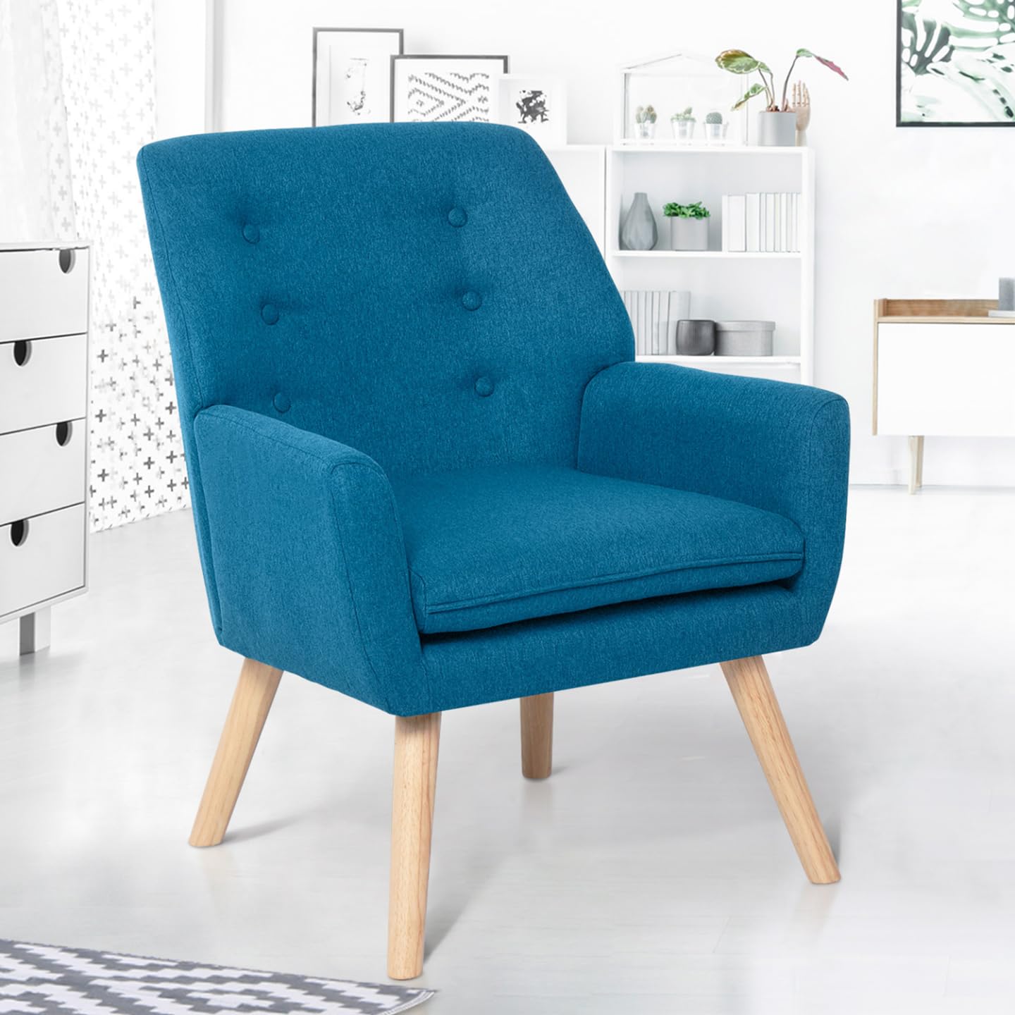 IDMarket - Sillón escandinavo NAT de tela, color azul pato