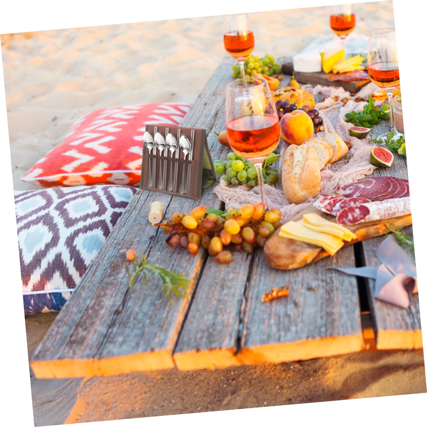 YARNOW Posate in Acciaio Inox Per Campeggio Barbecue e Picnic Con Cucchiaio Forchetta Bacchette e Piatto Leggero e Portatile in Custodia