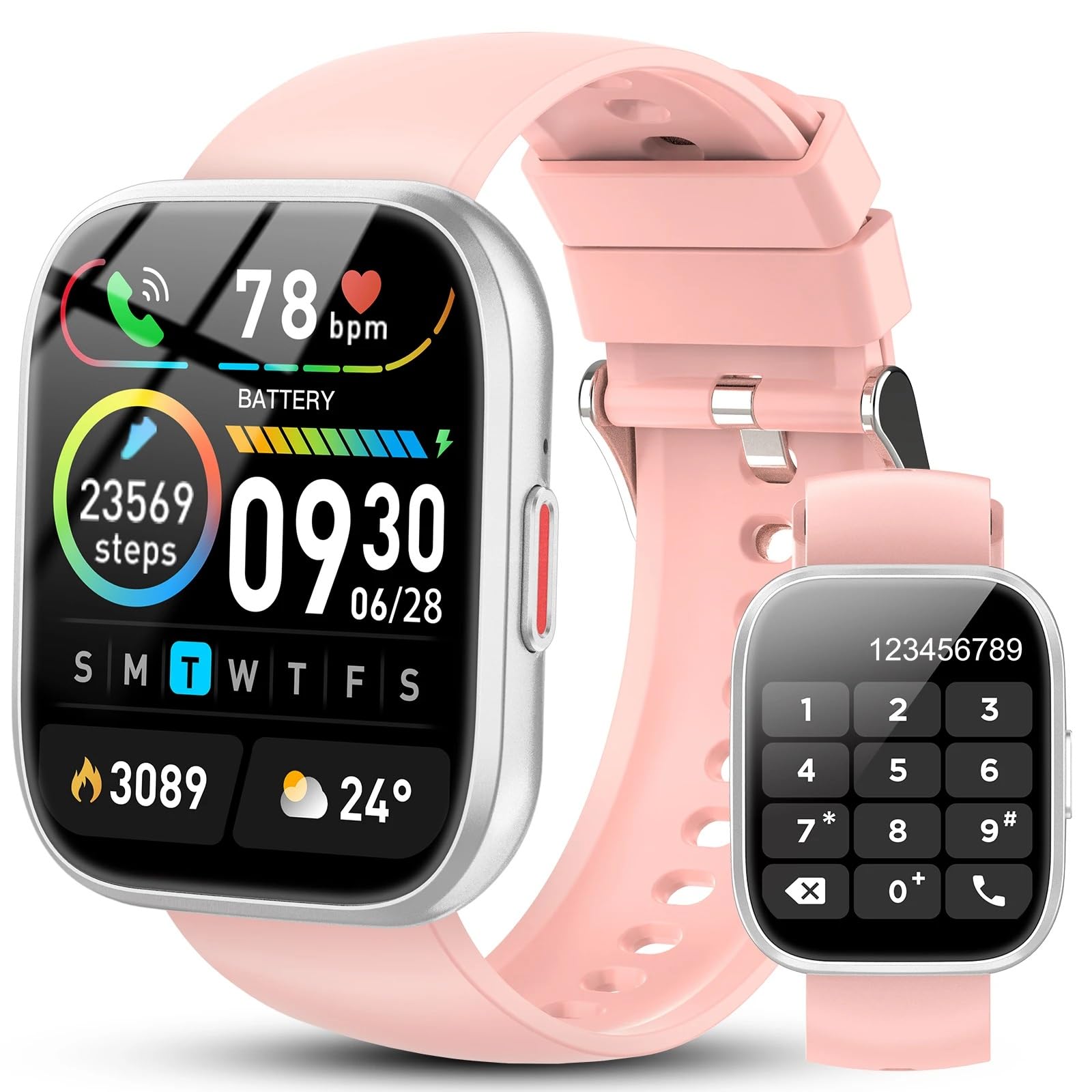 Reloj Inteligente con Función de Teléfono, Reloj de Pantalla Táctil de 1,85'' para Hombres y Mujeres, IP68 Impermeable para Android iOS, Oro Rosa