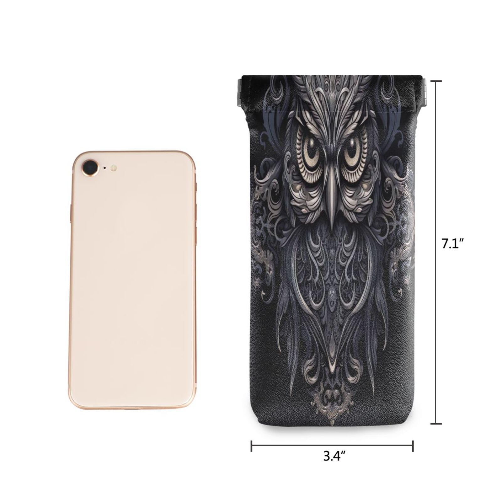 FLildon Black Owl Eyeglasses Pouch Squeeze Top Sunglasses Case Soft PU Leather Eyeglass Bag for Men Women