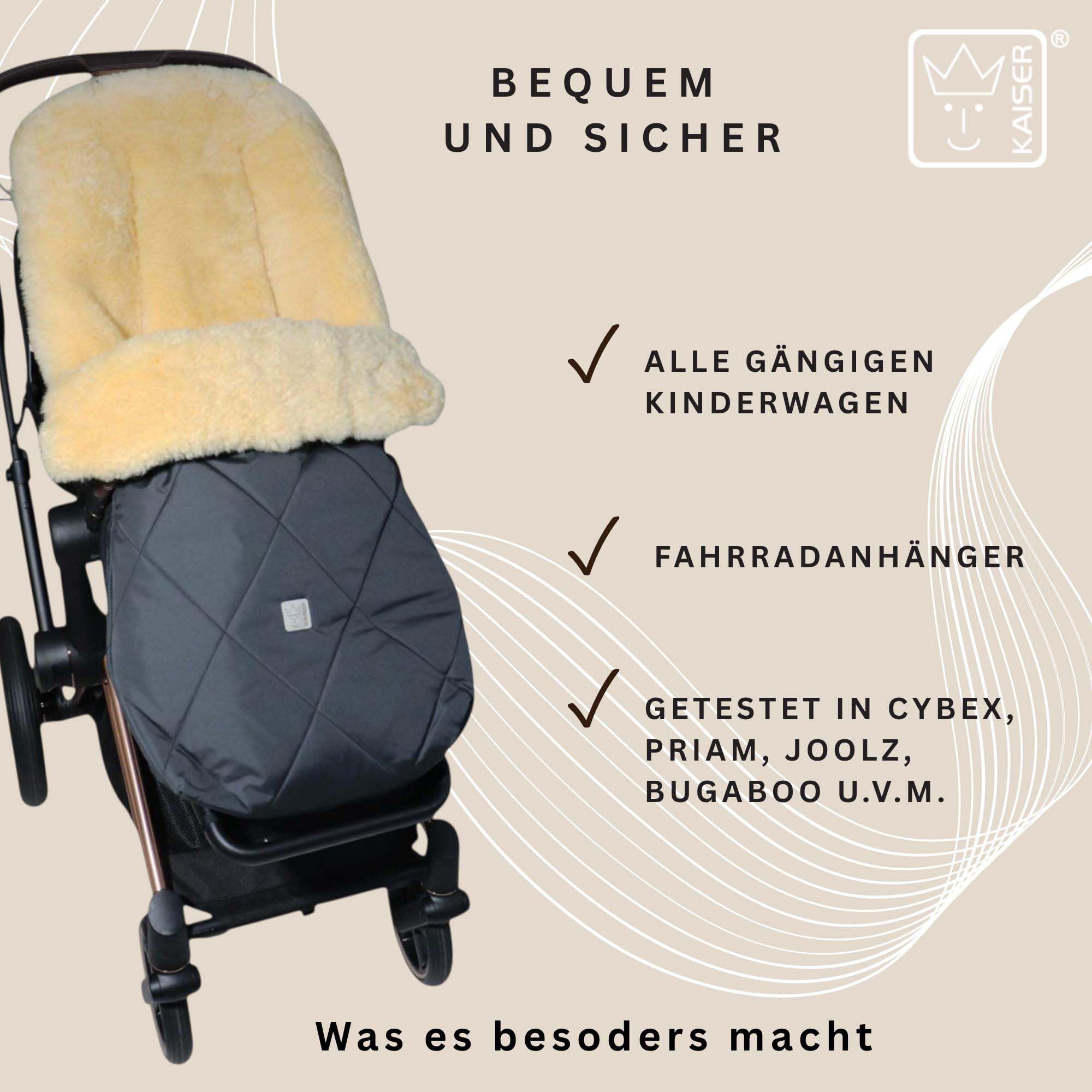 Kaiser Coosy Lammfell Kinderwagen Fußsack, 85 x 45 cm, Universal Passform (anthracite)
