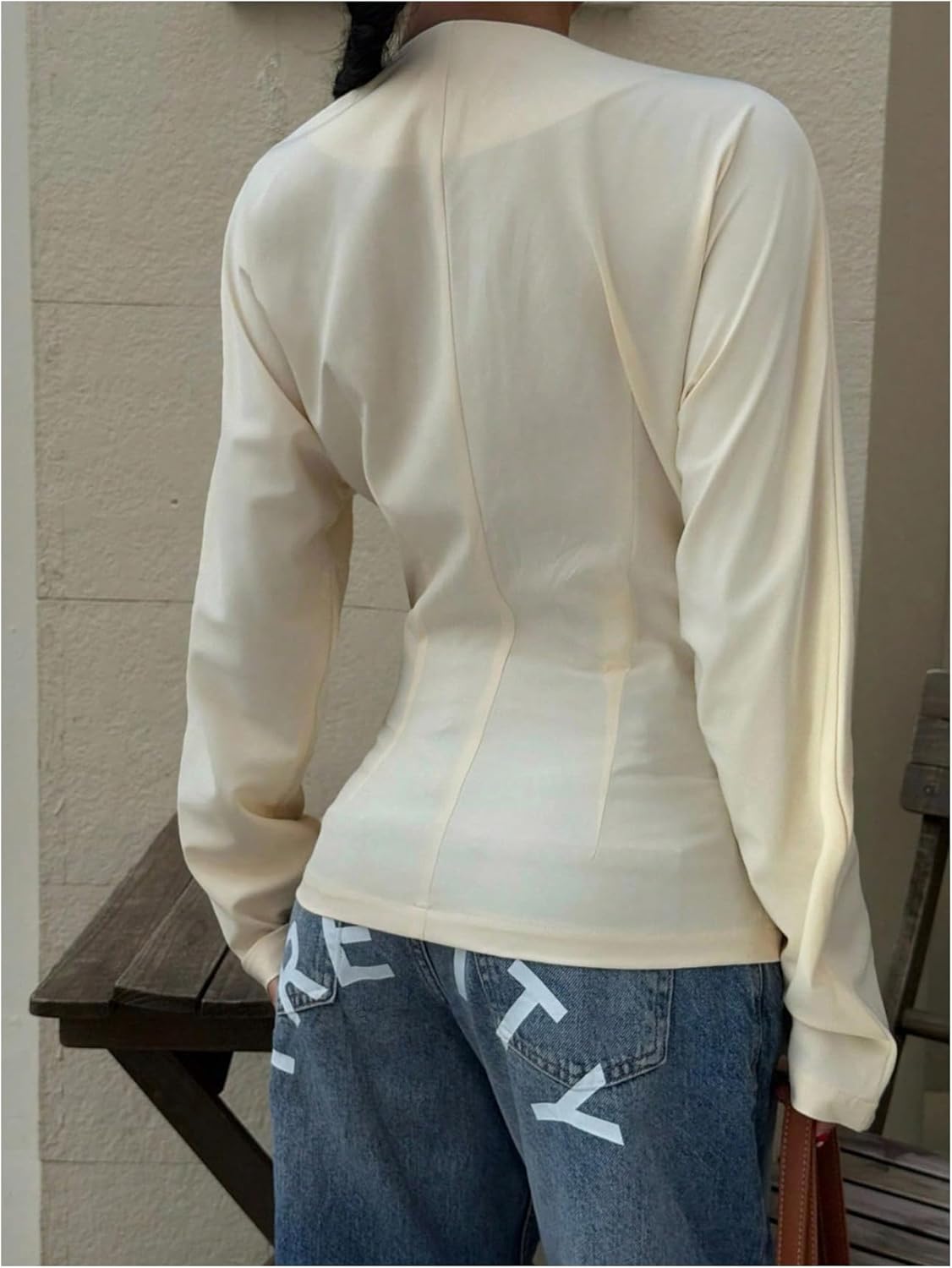 GORGLITTER Women's Button Up Blouse Deep V Neck Long Sleeve Dressy Fitted Shirt Fall Outfits 2025 - Image 2