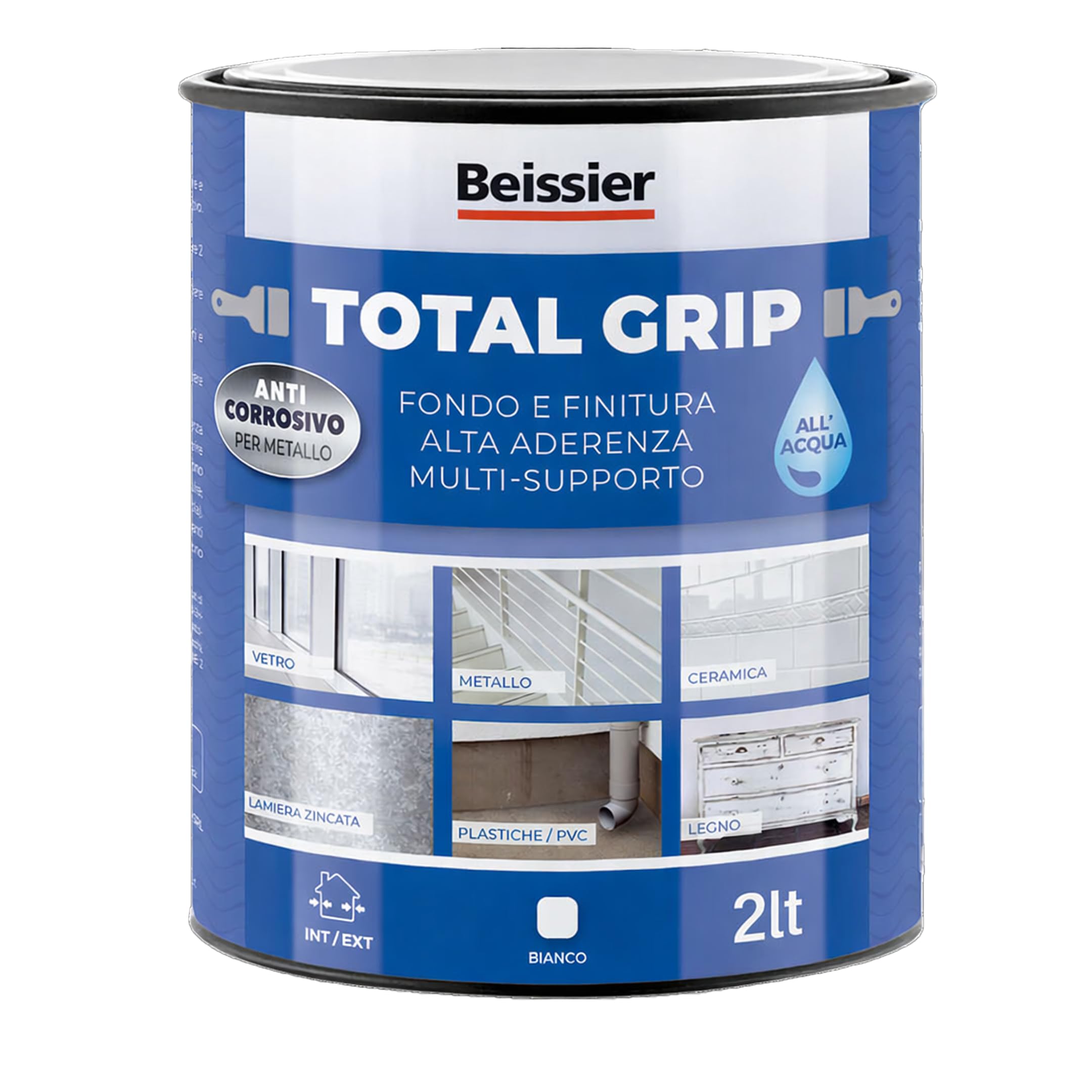Aguaplast Smalto Multisuperficie per Piastrelle e Mobili TOTAL GRIP Fondo + Finitura Universale – Vernice per Ceramica, Legno, Metallo e Plastica – Copri Macchie e Primer - 2lt