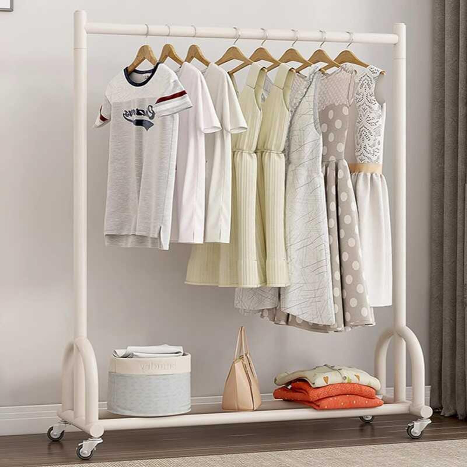 JYBNBBE Portable Clothing Rack - Sturdy Garment Display Stand for Bedroom, Living Room, and Boutique,White-100X40X150CM
