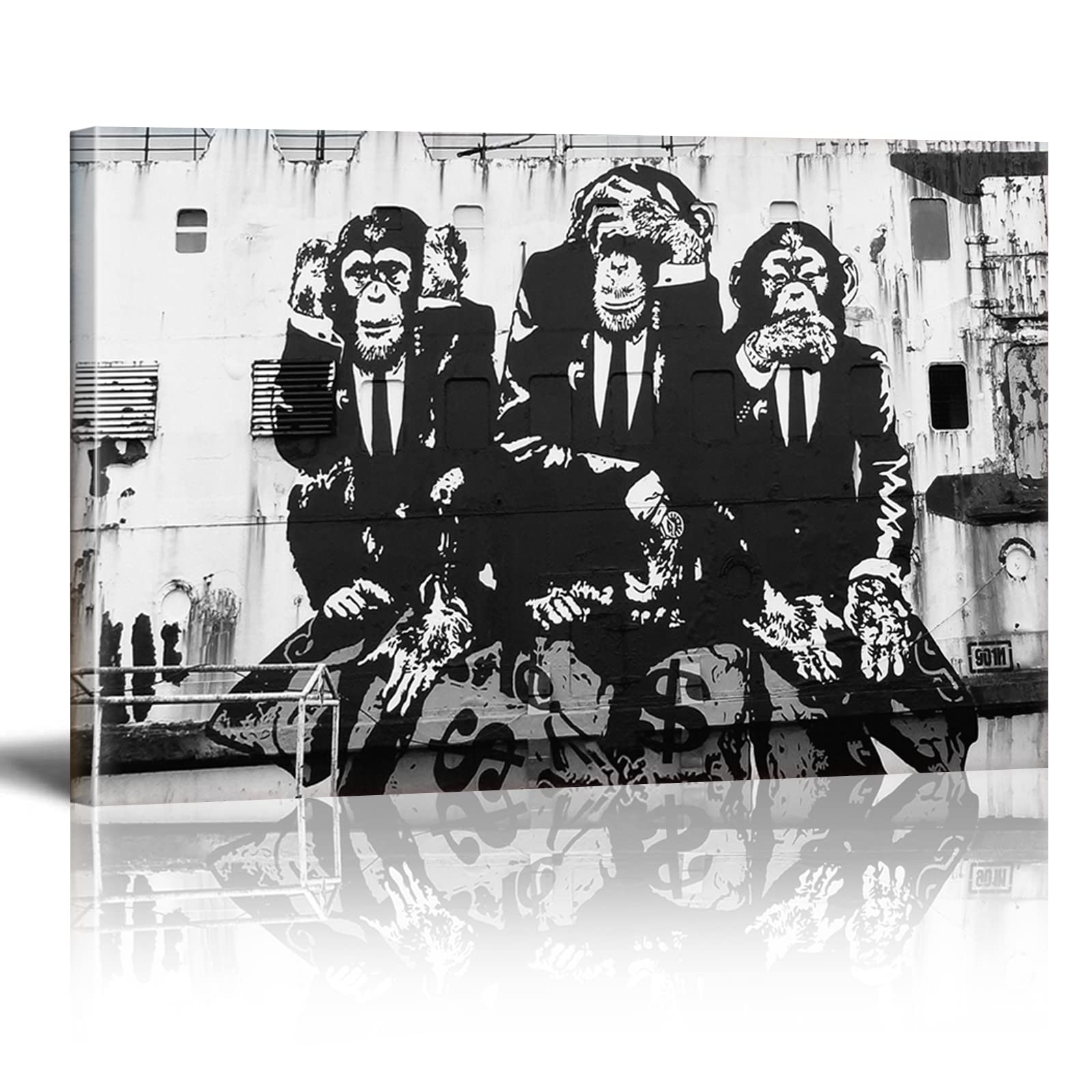 DQTUYIOP Banksy Canvas Wall Art for Living Room Bedroom Black and White Monkeys 30x50cm Large Wall Art Inspirational Quotes Paintings Artwork Classic Street Artwork Hallway Stair Decorations
