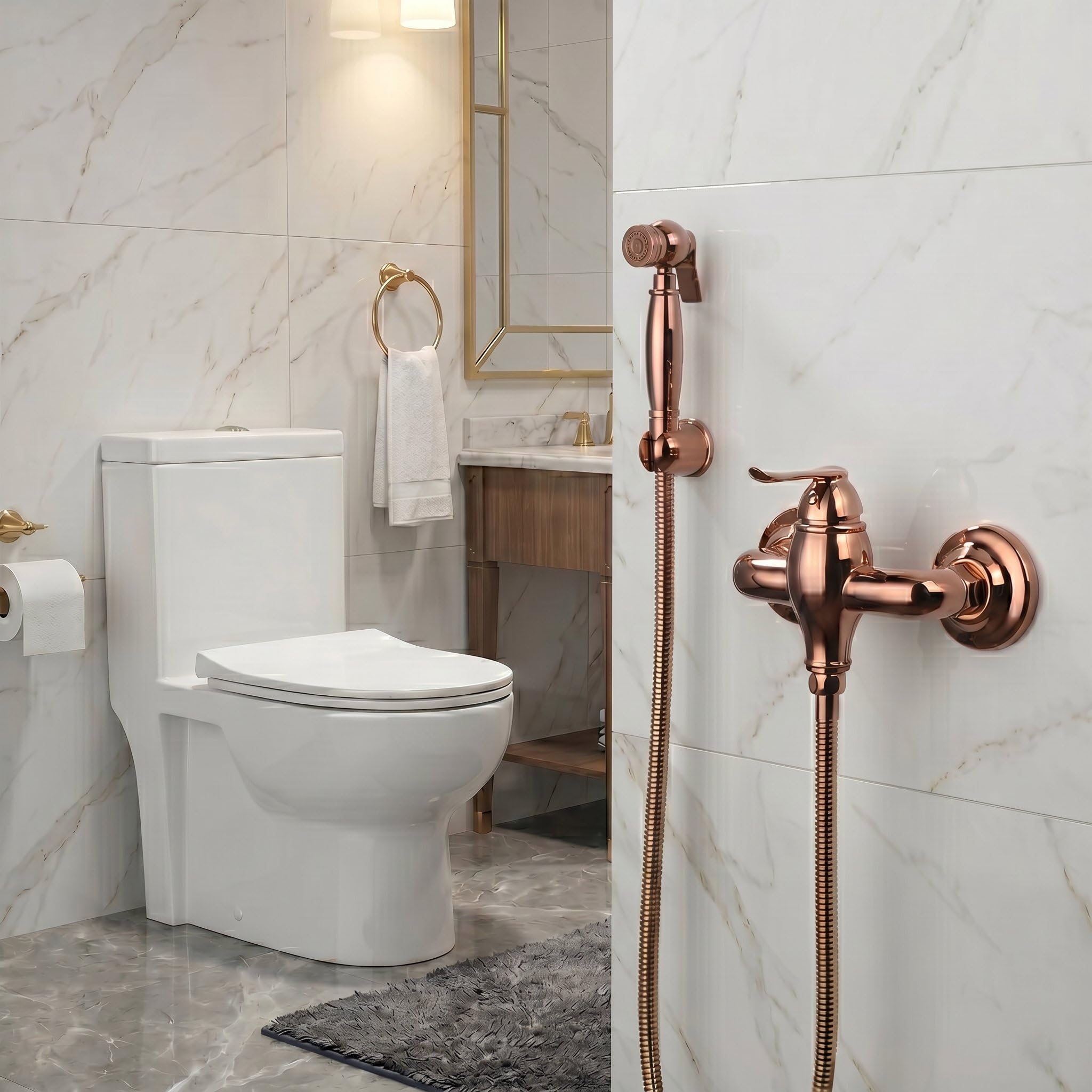 Zestaw prysznicowy WC, naścienny prysznic, prysznic toaletowy do higieny intymnej ciepłej i zimnej wody, kompletny zestaw higieny WC z wężem zaworem regulacyjnym