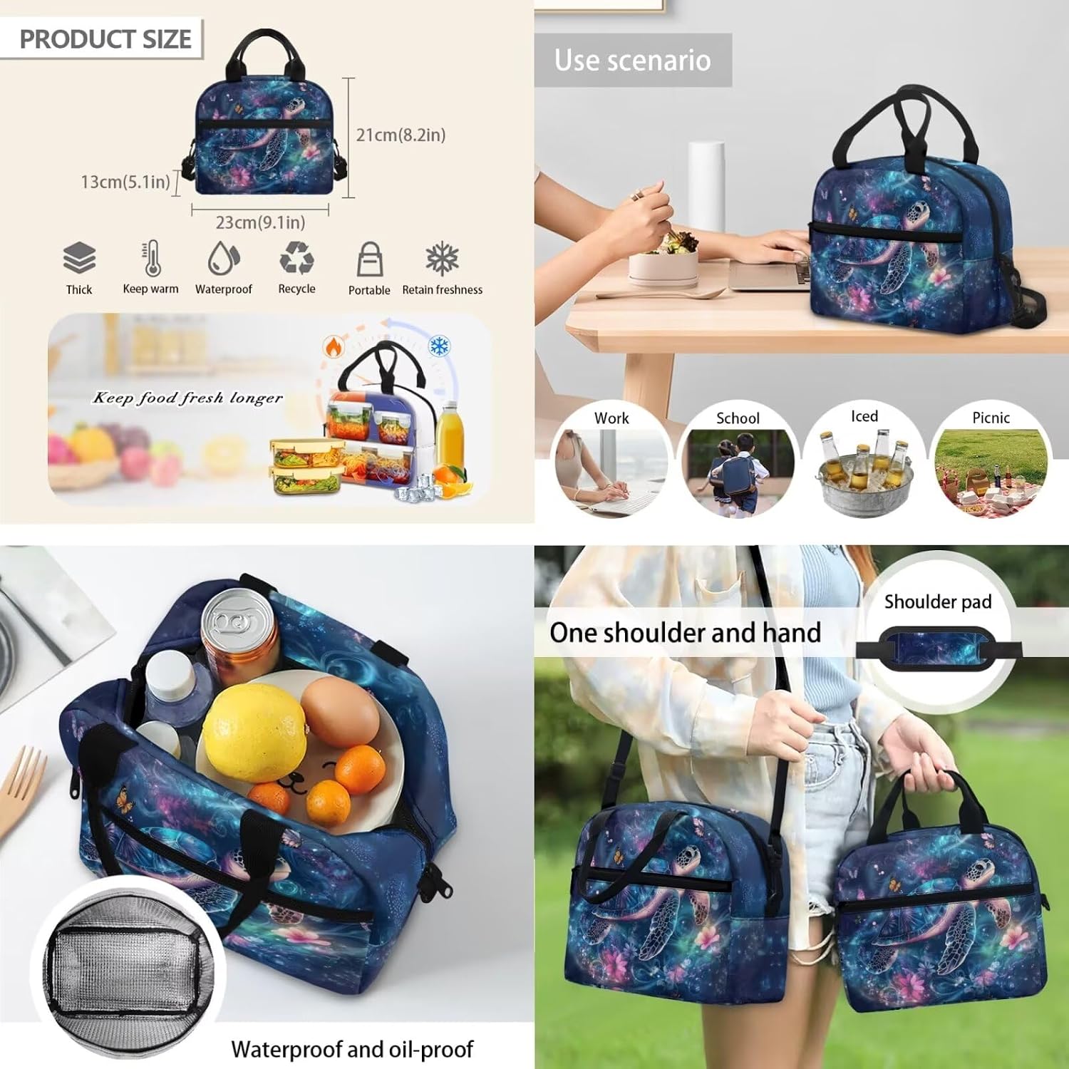 Sea Turtle Backpack for Girls with Lunch Box Strap Lightweight Kids Bookbag Set with Pencil Box Holder Pen Slot Large Capacity Double Zipper School Bag Set for Teen Midlde School 3 Pcs