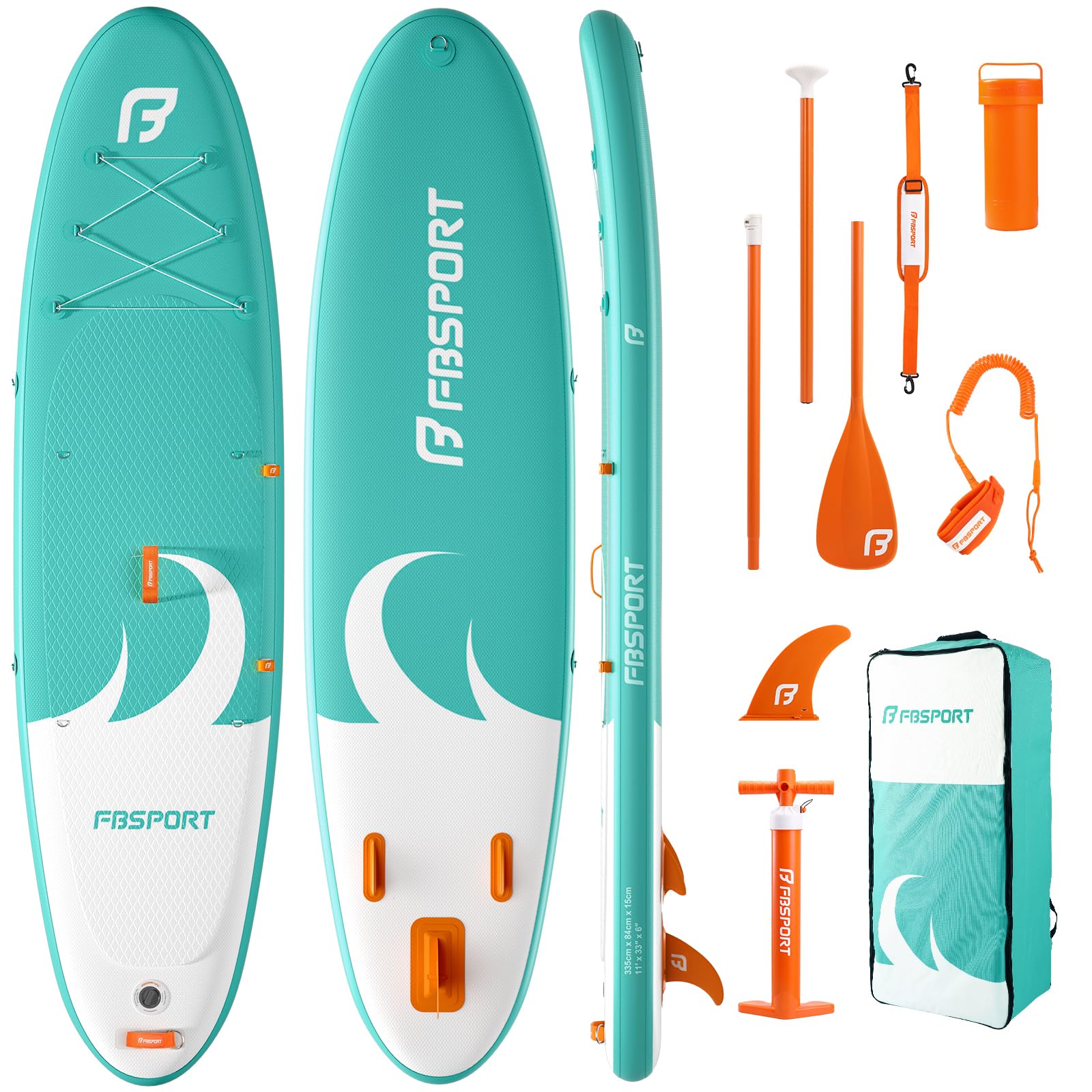 FBSPORT 11' Premium Stand Up Paddle Board, Yoga Board with SUP Accessories & Carry Bag | Wide Stance, Surf Control, Non-Slip Deck, Leash, Paddle and