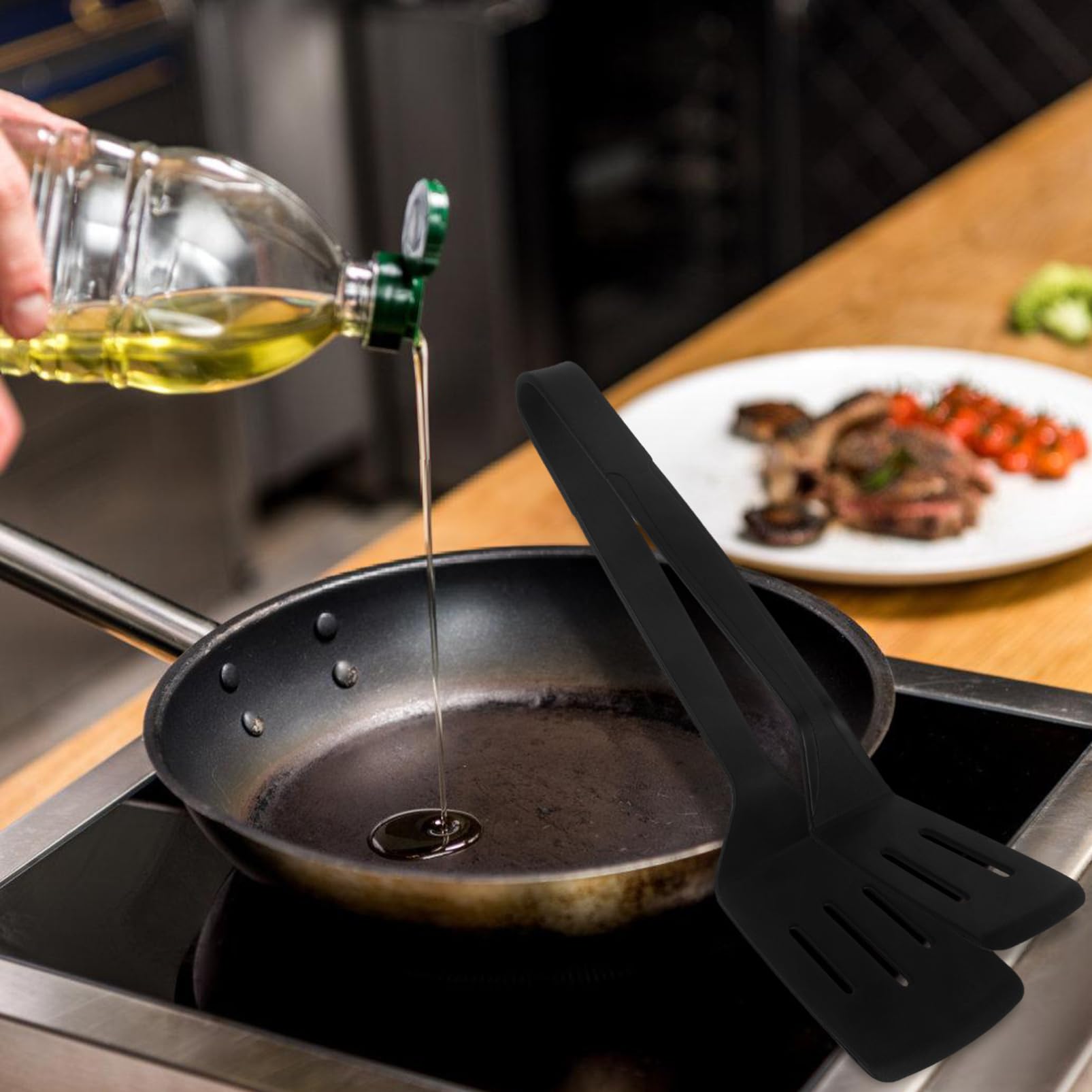 Mikikit 5 Stück Bratspatel-Clip Grill Dreher Essensclips Zange Küche Burger-Smasher spachtel Kochzangenklemme Pfannenwender für Lebensmittel Küchenutensilien aus Silikon Kieselgel Schwarz