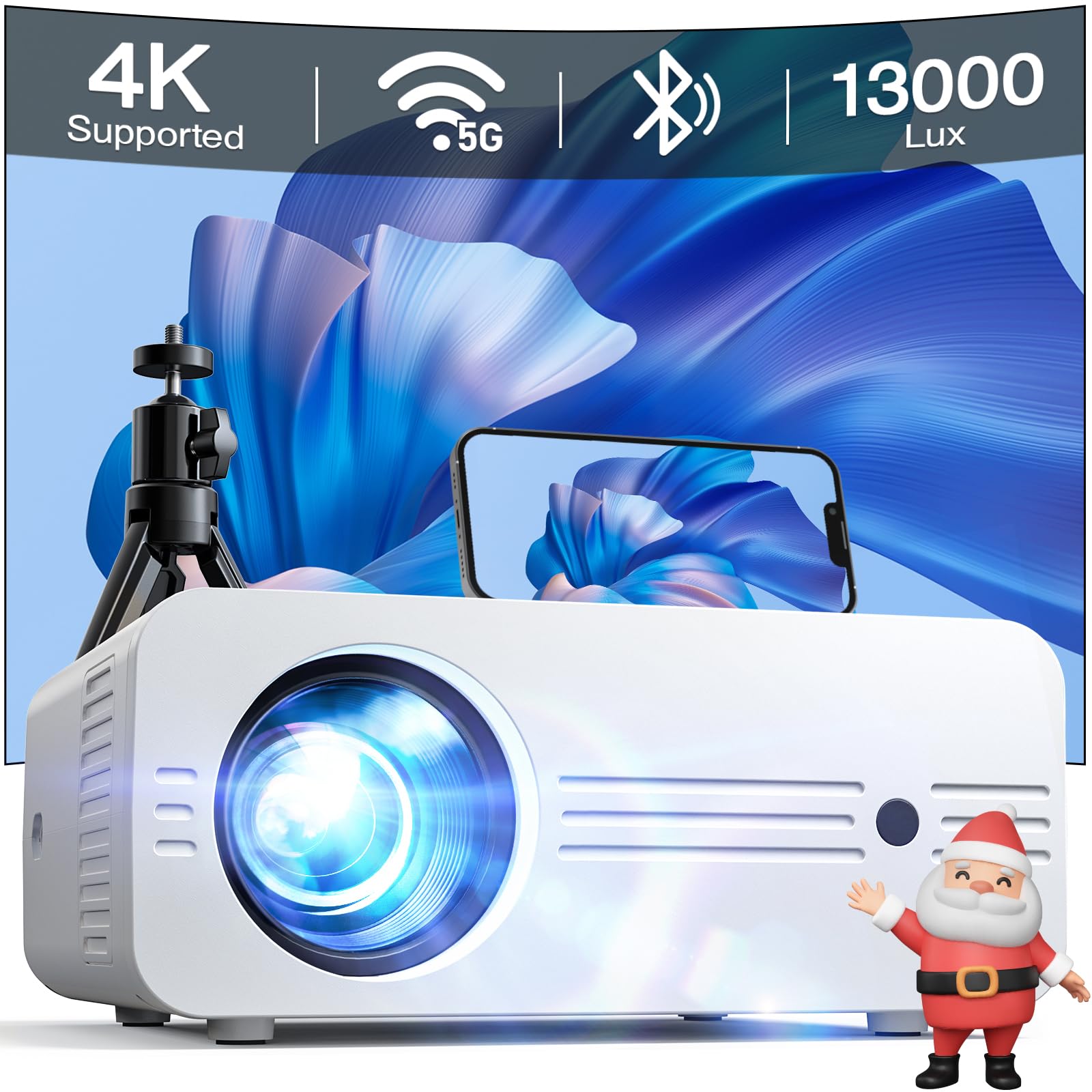 Proiettore Portatile, Videoproiettore WiFi Bluetooth 5G, 13000 Lumens Full HD 1080P Nativo 4K Supportato, iZEEKER Proiettore con Treppiede Home Cinema per iOS Android PC PS5 HDMI USB Firestick